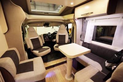 Benimar Mileo 282|Mileo 282 rear pull down bed|Long shot facing forward|Benimar Mileo 282 rear lounge||Washroom|Benimar 282 Mileo roadside|