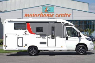 Burstner Travel Van t620G|Travel Van t620|Lounge in Rio Ferra|Travel Van t620 living|Travelvan t620G dining|Large overcab skylight|Garage door access on both sides|Burstner TravelVan t620 sleeping|Fixed beds with easy access|Rear bedroom on Travel Van t620|Travel Van t620 kitchen|Travel Van t620 Wetroom|